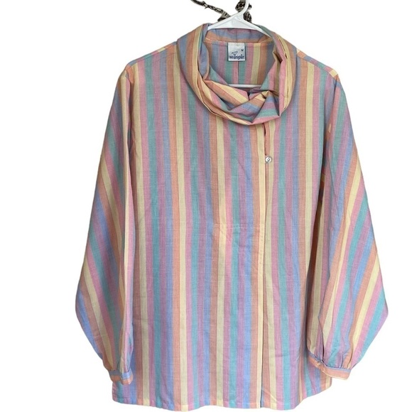 Wrangler vintage blouse made in USA striped pastel cowl neckline medium - Picture 1 of 7